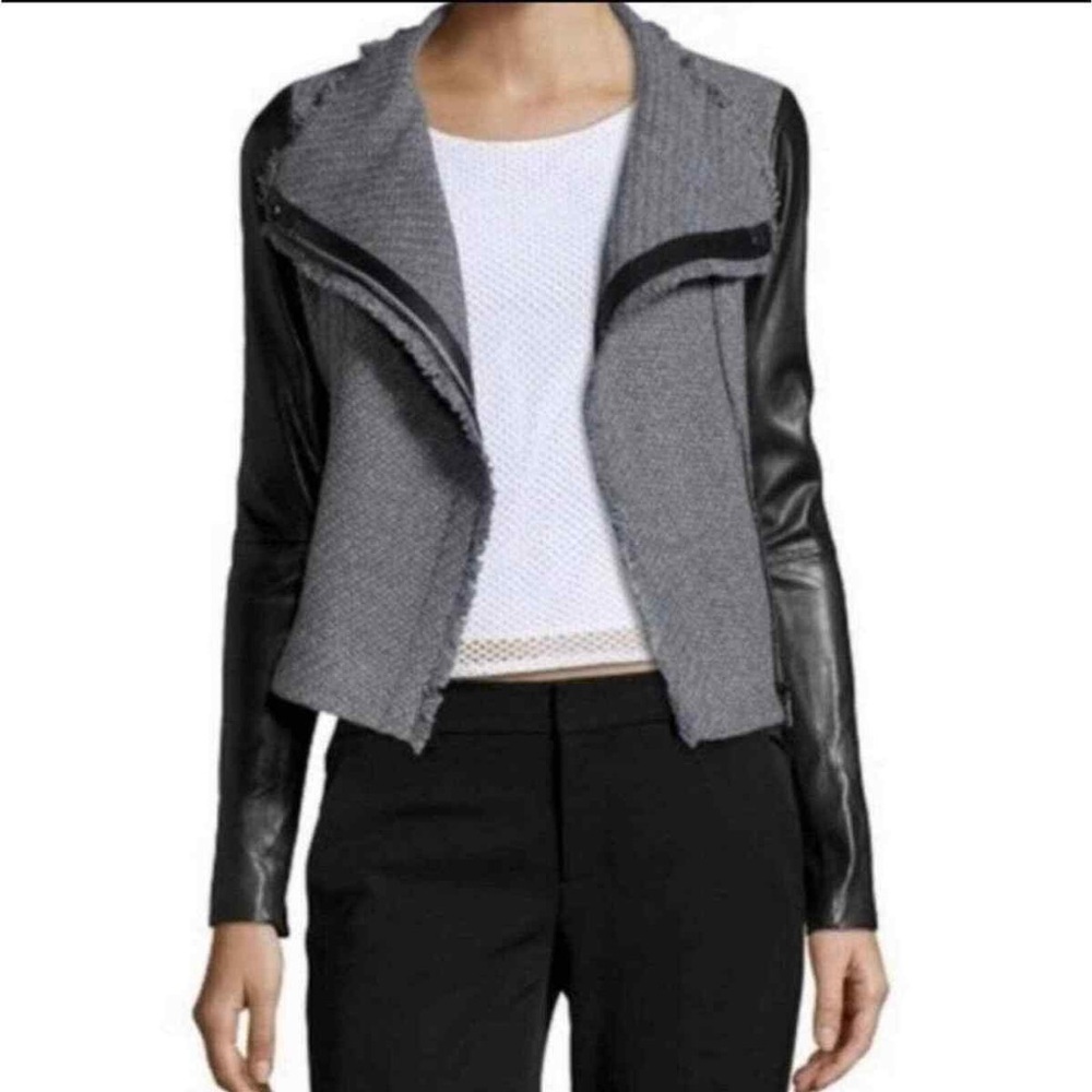 VINCE Gray and Black Blazer preppy leather with Asymmetrical Closure M